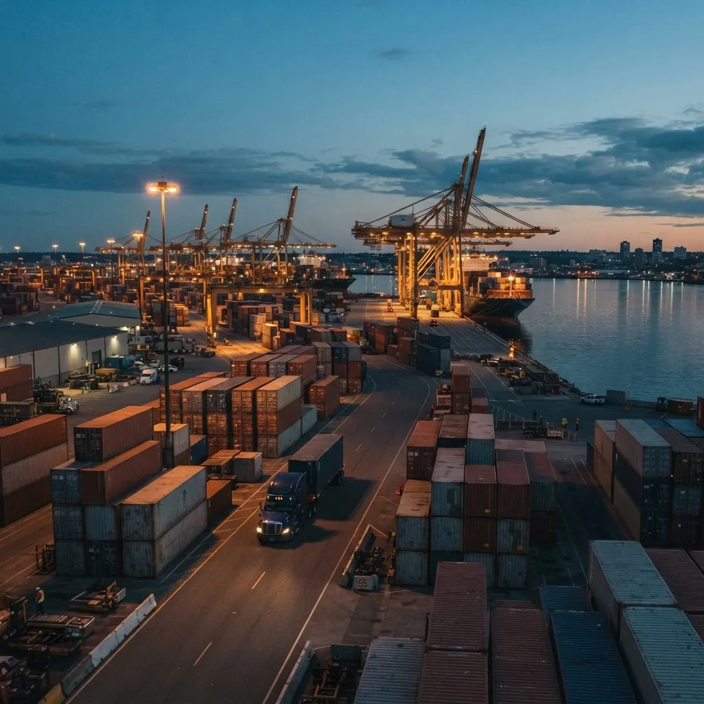 Tarptautinis krovinių uostas su konteineriais ir krovininiu transportu